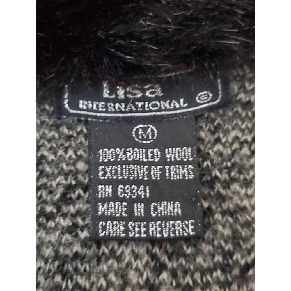 Vintage Lisa Boiled Wool Diamond Reindeer Fur Collar Medium Christmas Sweater - Picture 9 of 11